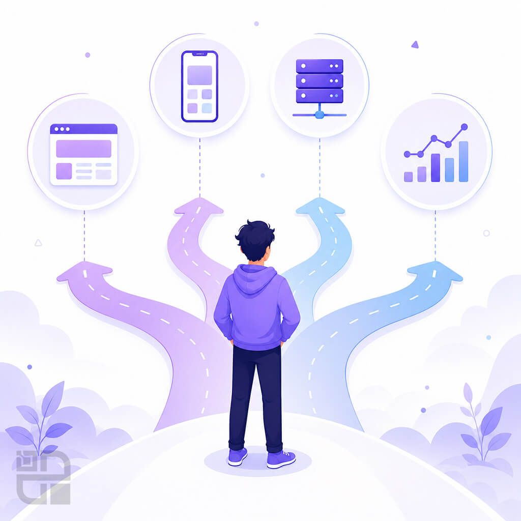 انتخاب مسیر یادگیری توسعه نرم‌افزار بین وب، موبایل، بک‌اند و داده
