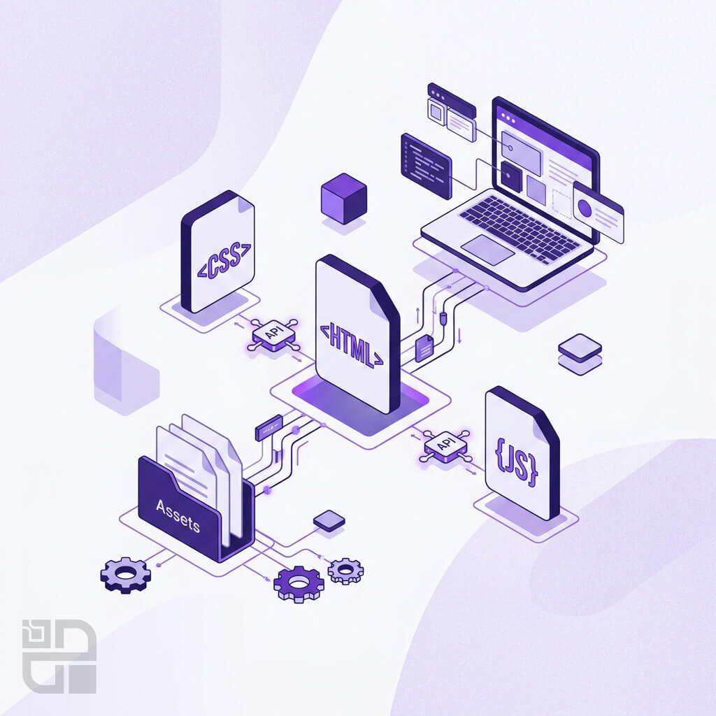 زبان‌ها و ابزارهای فرانت‌اند شامل HTML، CSS، JavaScript و API